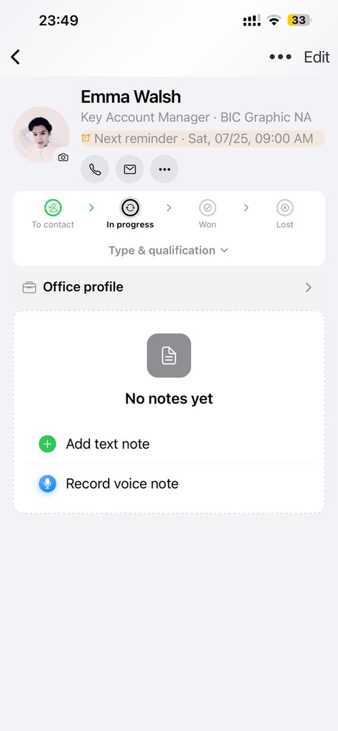 Prospect detail, type, Hot/Warm/Cold qualification and voice note
