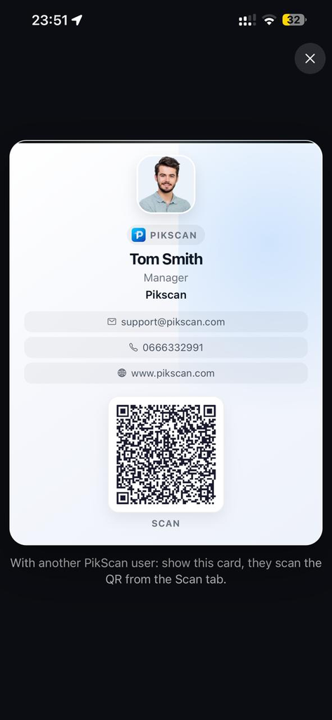 Digital vCard with QR code for booth exchange