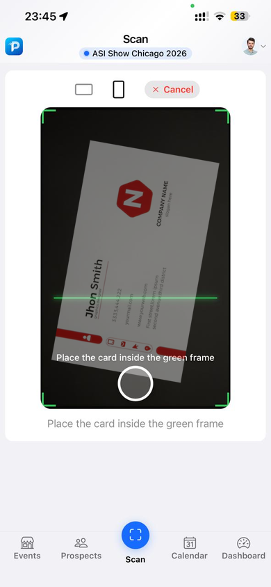 Scan business cards and QR badges on the booth